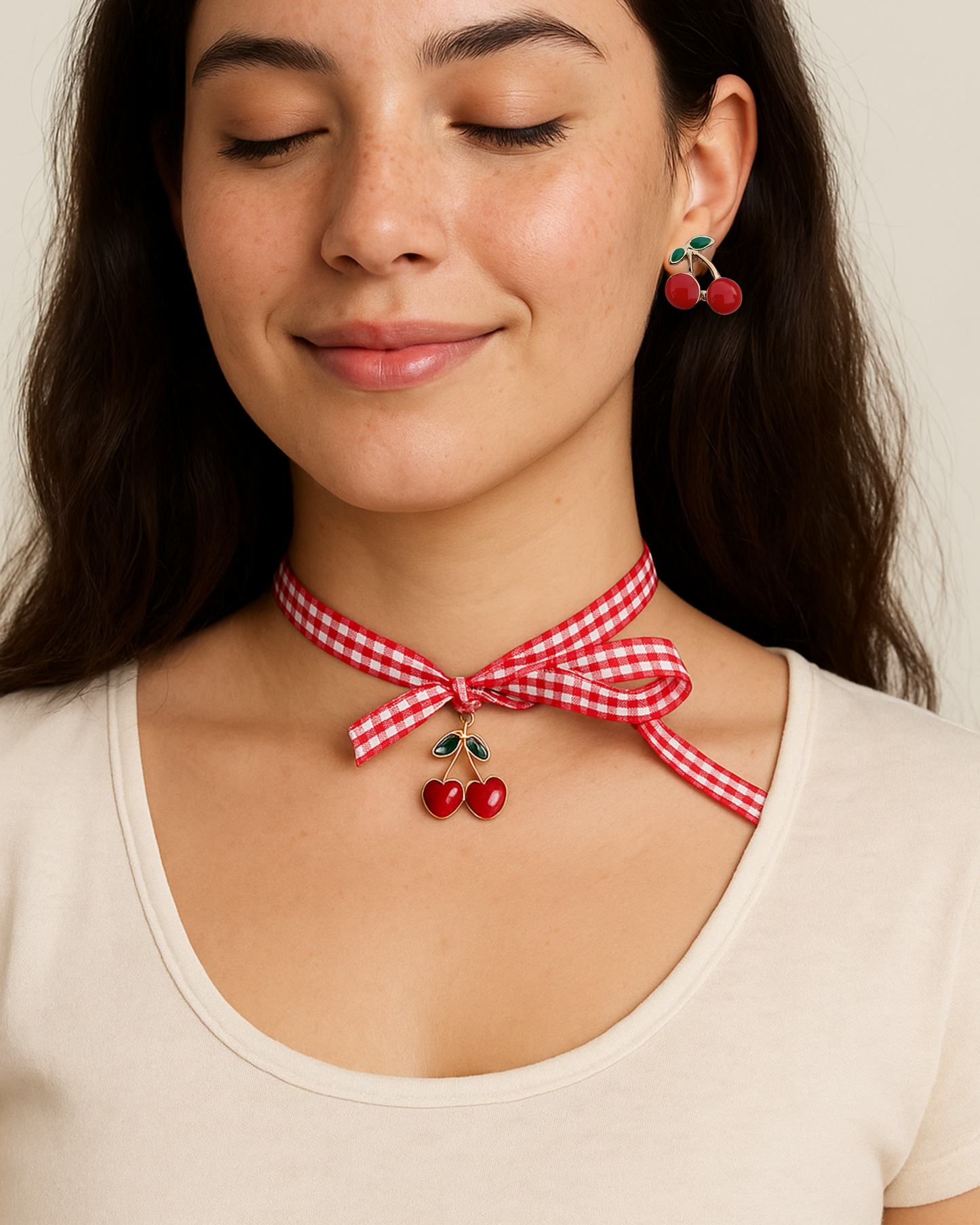 Cherry Pendant Necklace + Cherry Earring