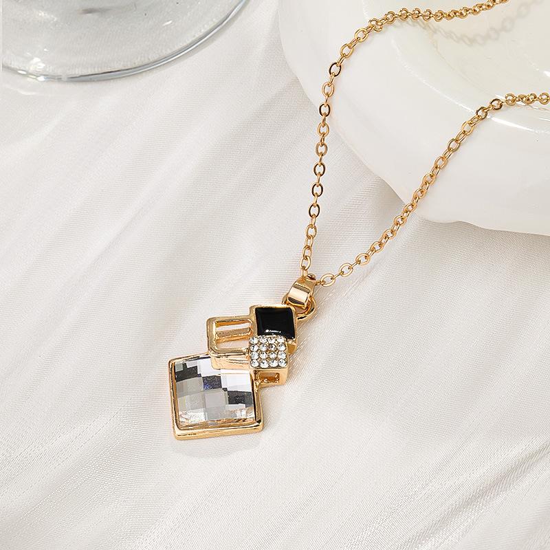 Geometric Square Crystal Pendant Necklace