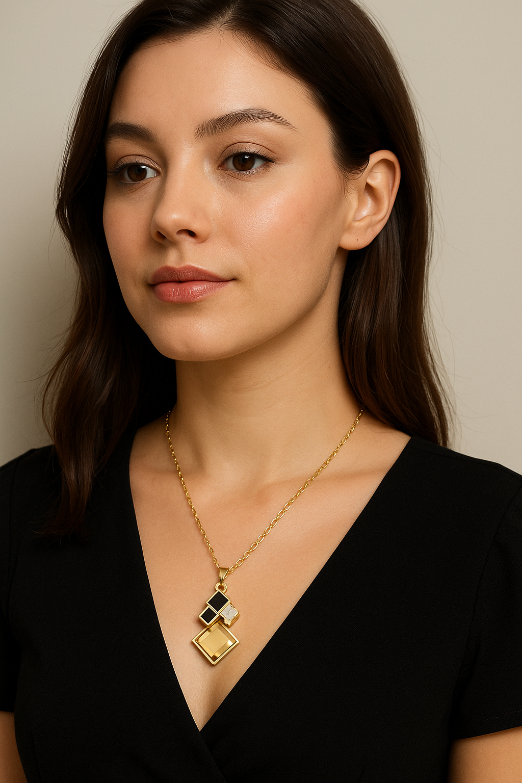 Geometric Square Crystal Pendant Necklace