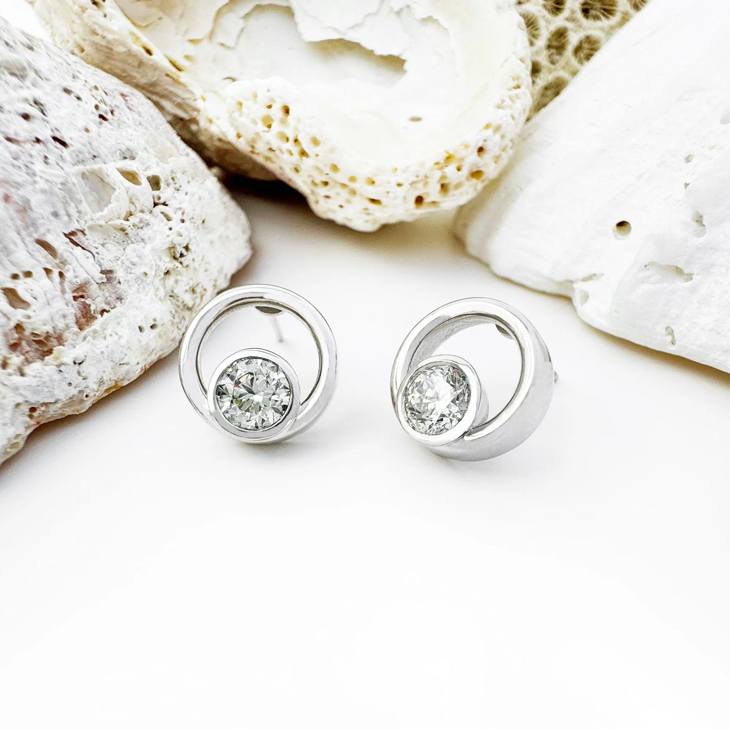 Green & Silver Moon Stud Earrings