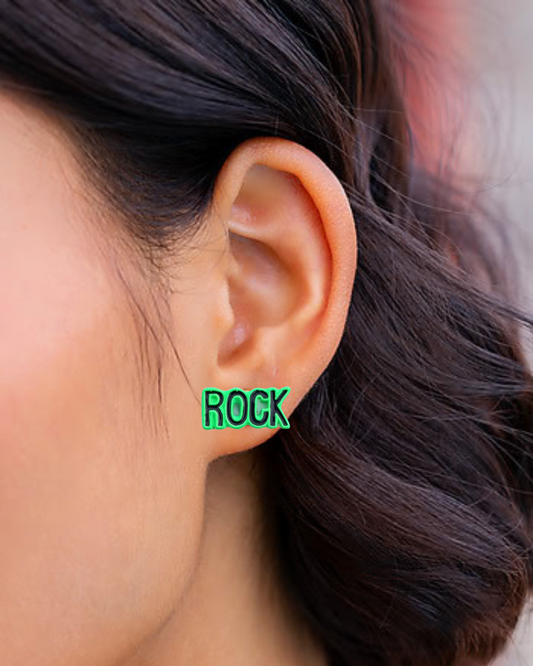 Green ROCK Statement Stud Earrings