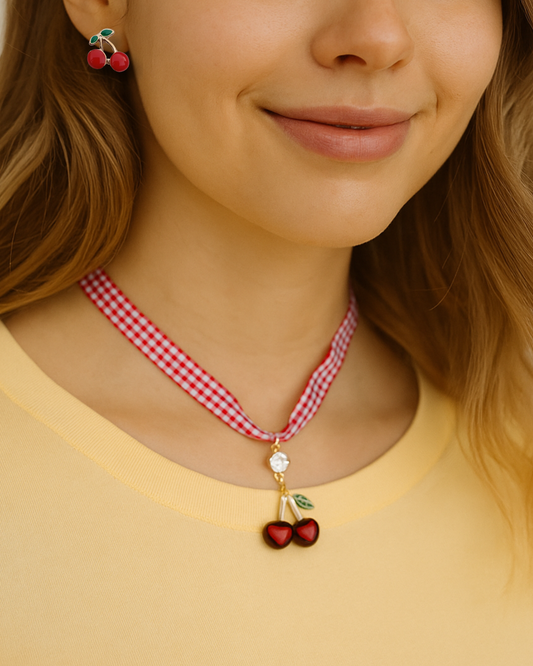 Cherry Pendant Necklace + Cherry Earring