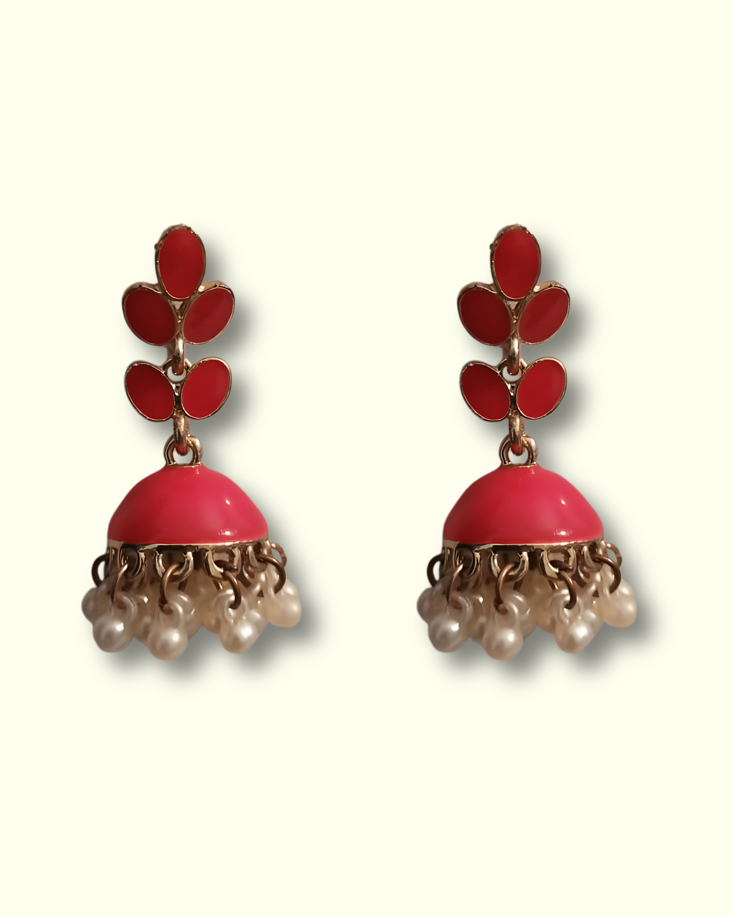 Pink Jhumka Earrings with Pearl Drops
