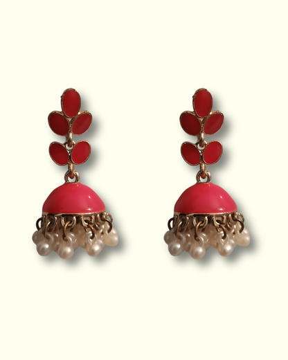 Pink Jhumka Earrings with Pearl Drops