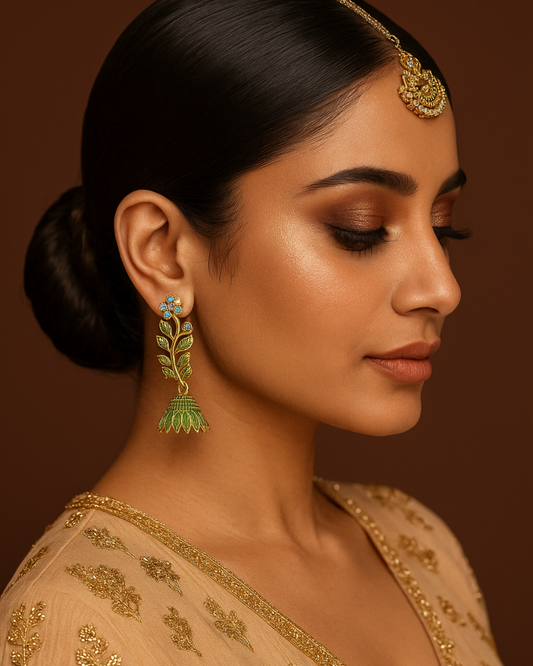 Floral Green Leaf Earrings