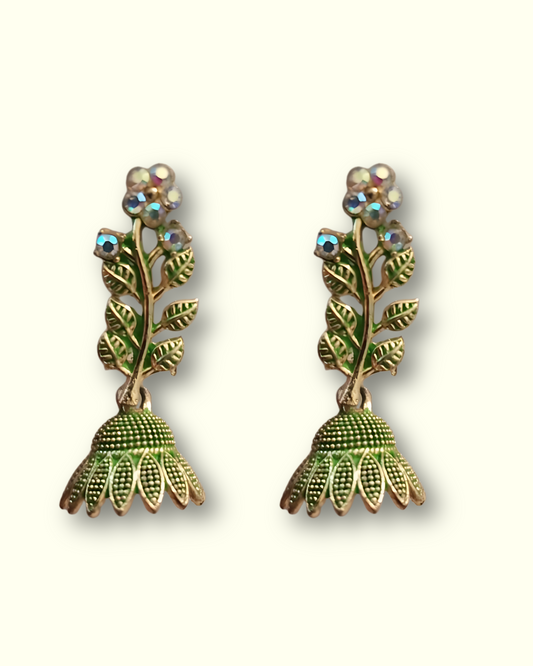 Floral Green Leaf Earrings