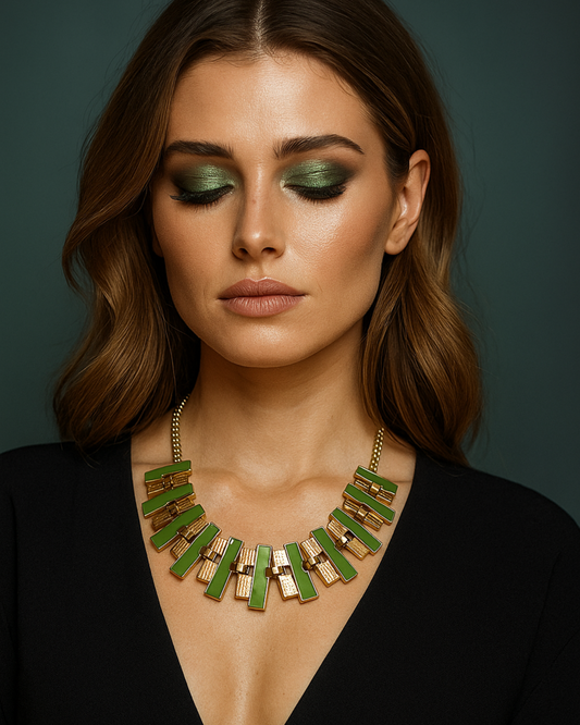 Geometric Green Gold Necklace