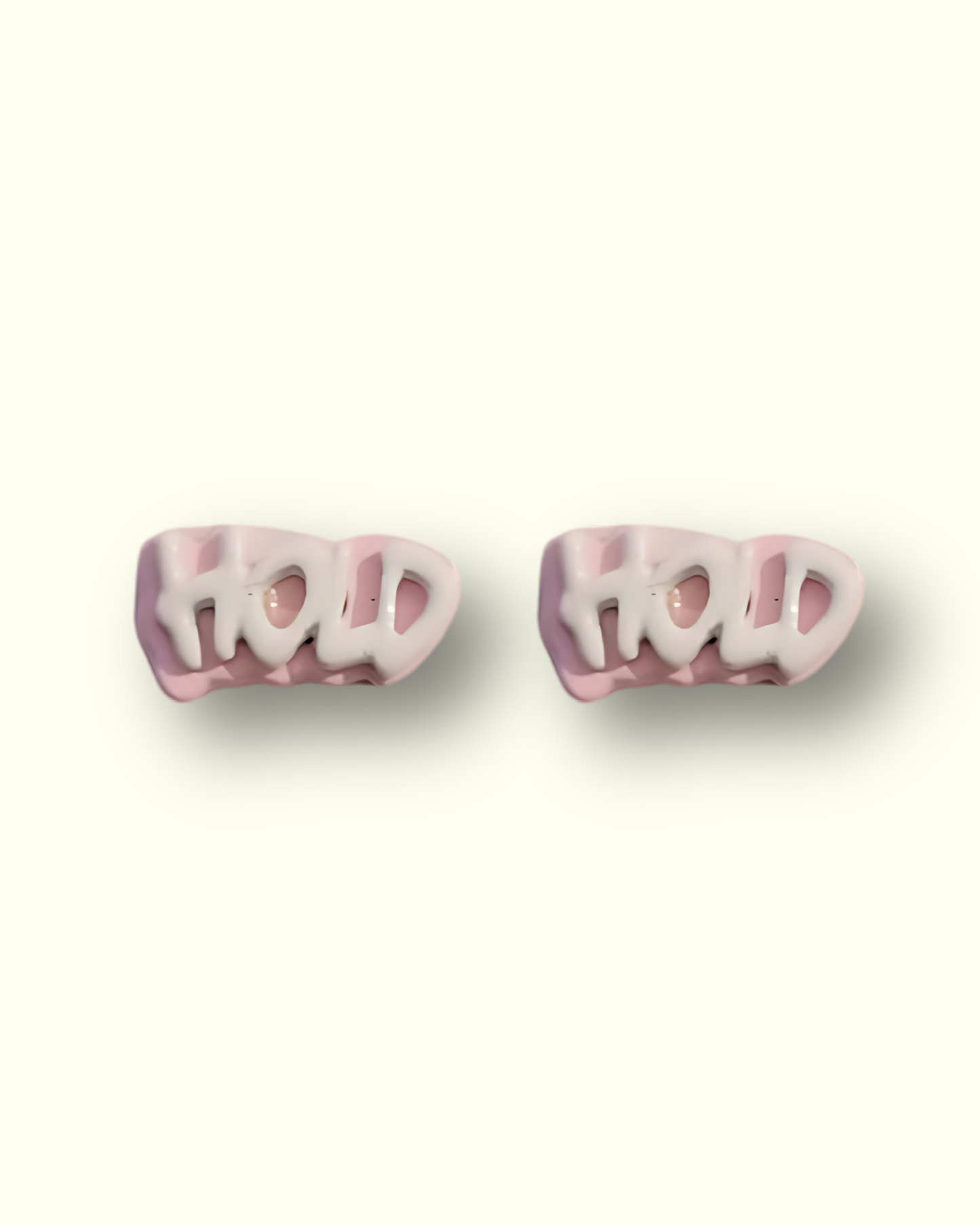 Pink “HOLD” Text Stud Earrings