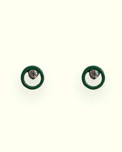 Green & Silver Moon Stud Earrings