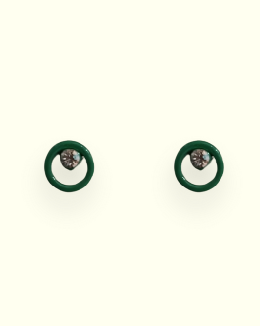 Green & Silver Moon Stud Earrings