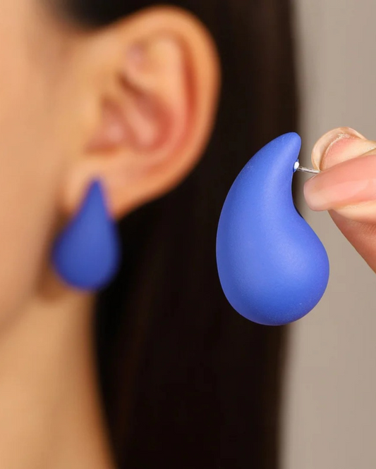 Chubby Blue Teardrop Stud Earrings