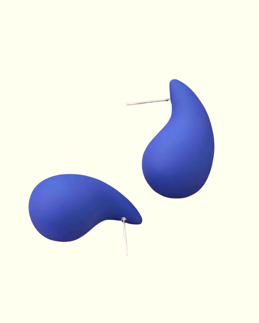 Chubby Blue Teardrop Stud Earrings