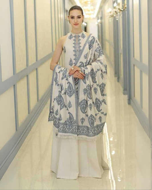 Embroidered 3-Piece Dhanak Suit