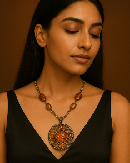 Vintage Amber Pendant Necklace