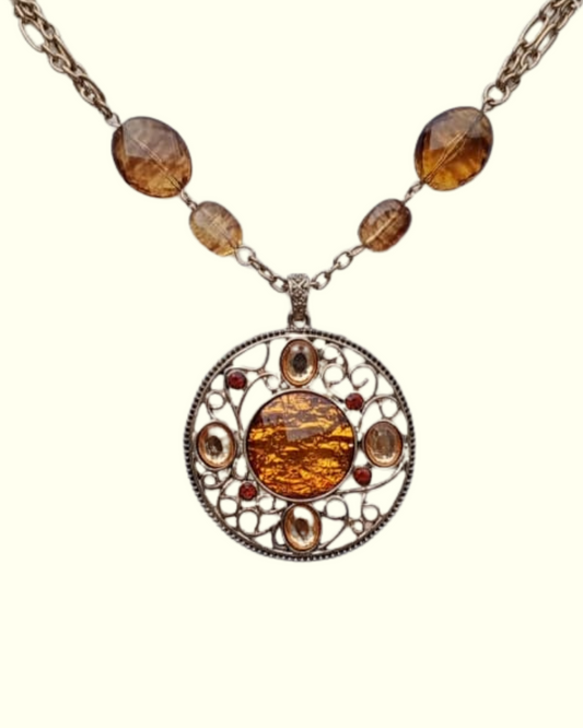 Vintage Amber Pendant Necklace