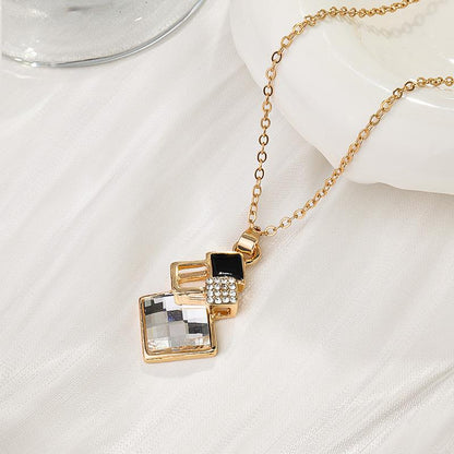 Geometric Square Crystal Pendant Necklace