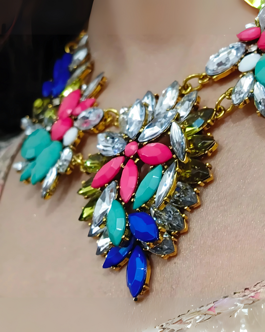 Majestic Bloom Statement Choker Necklace | Multi-Color Floral Design