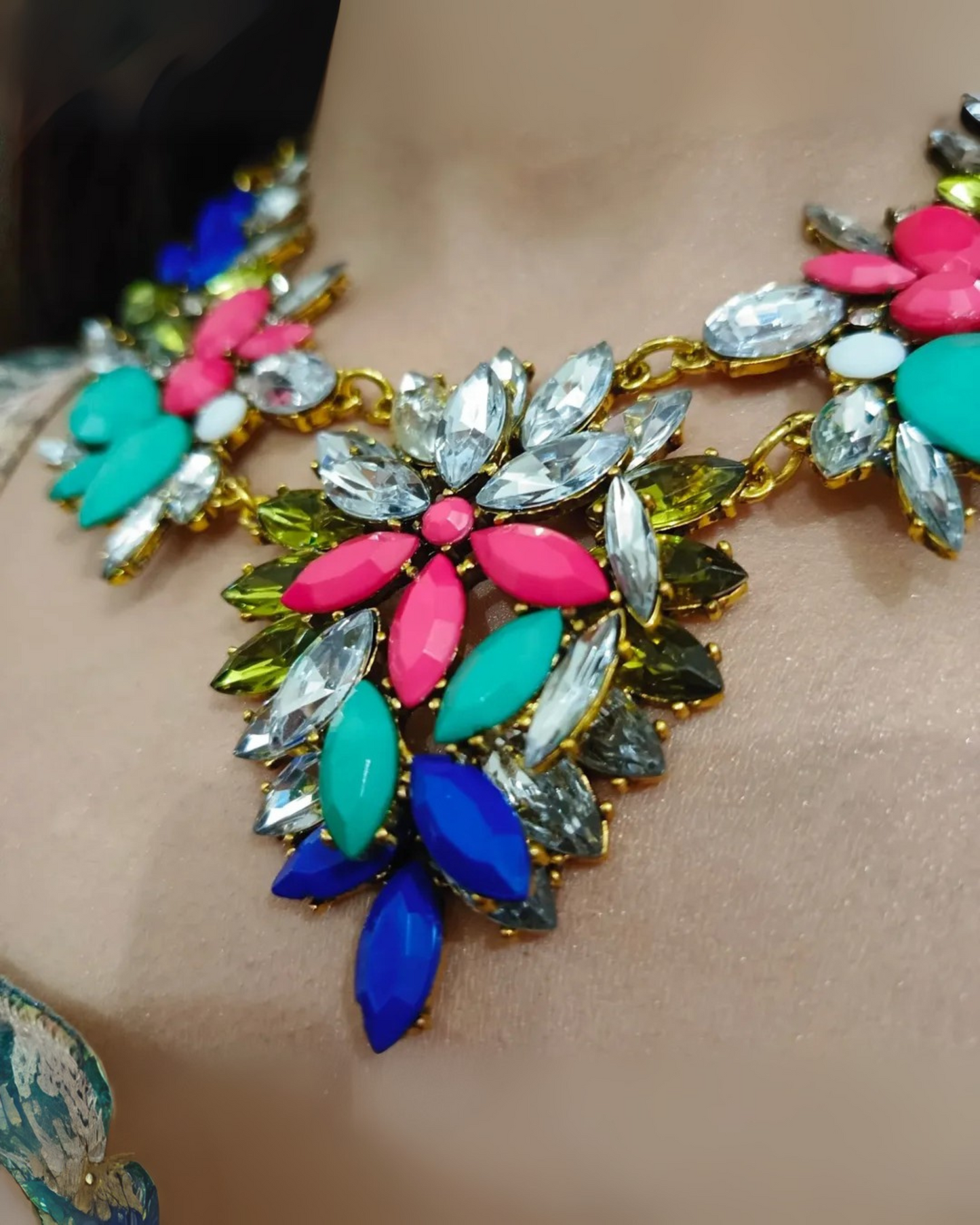 Majestic Bloom Statement Choker Necklace | Multi-Color Floral Design