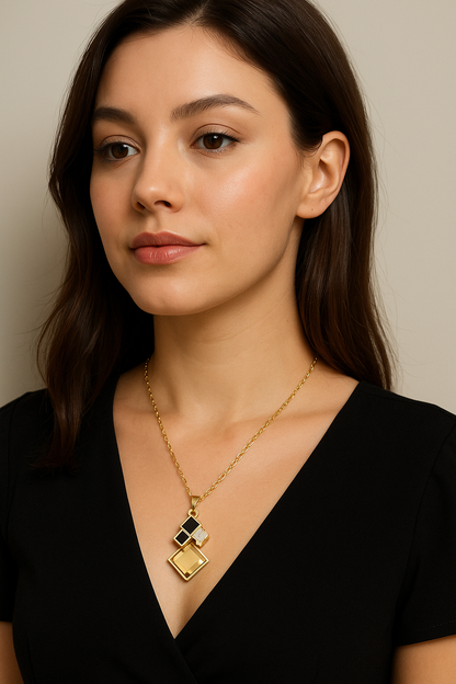 Geometric Square Crystal Pendant Necklace