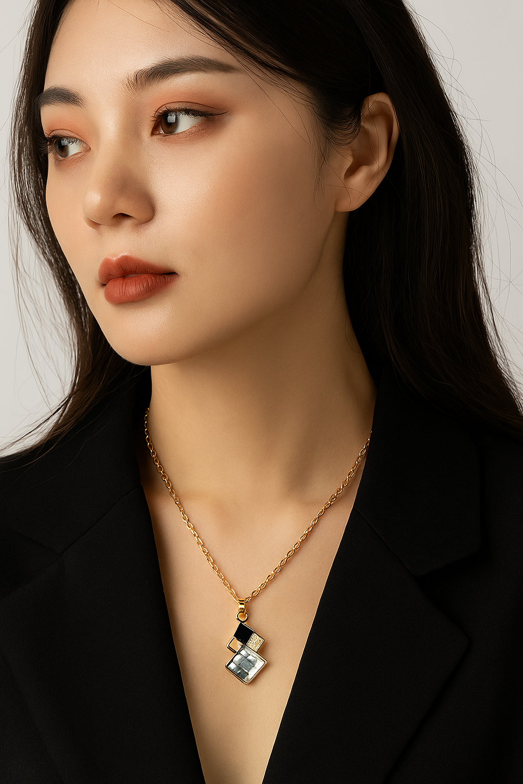 Geometric Square Crystal Pendant Necklace