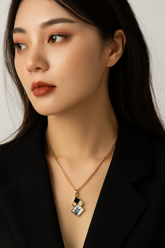 Geometric Square Crystal Pendant Necklace