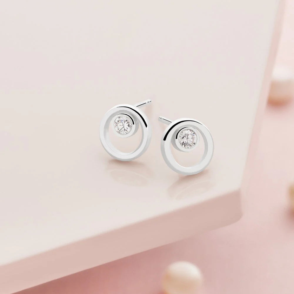Green & Silver Moon Stud Earrings