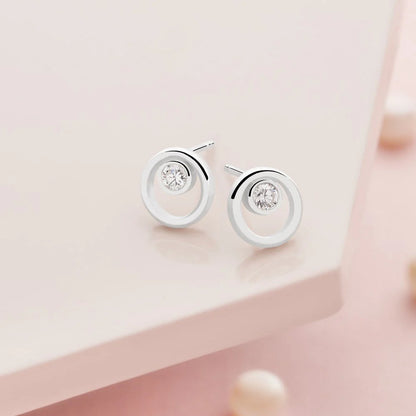 Green & Silver Moon Stud Earrings