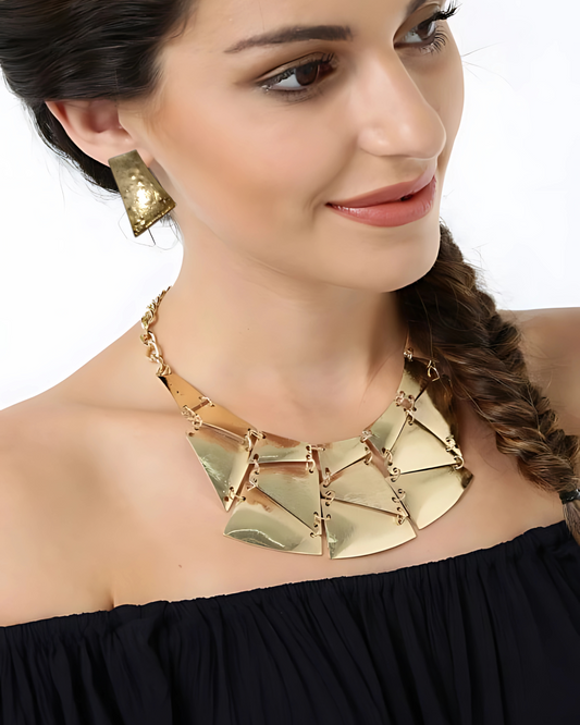 Antique Gold Geometric Statement Necklace
