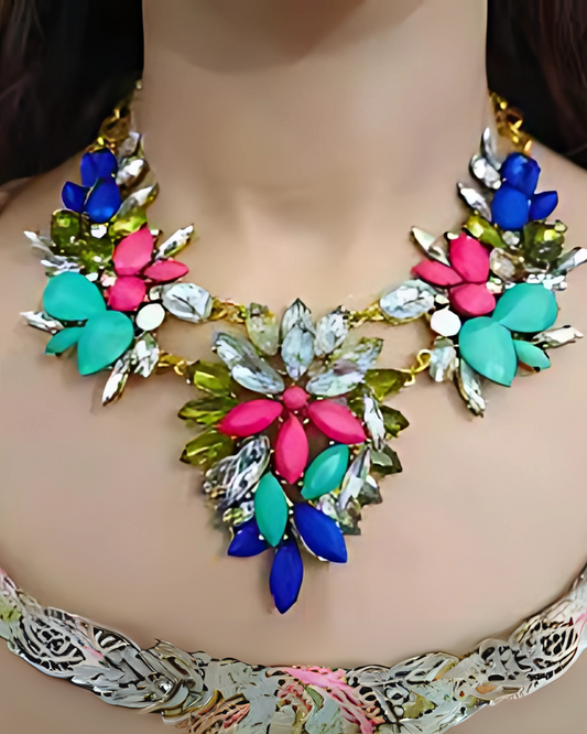 Majestic Bloom Statement Choker Necklace | Multi-Color Floral Design