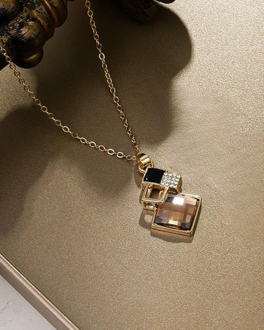 Geometric Square Crystal Pendant Necklace